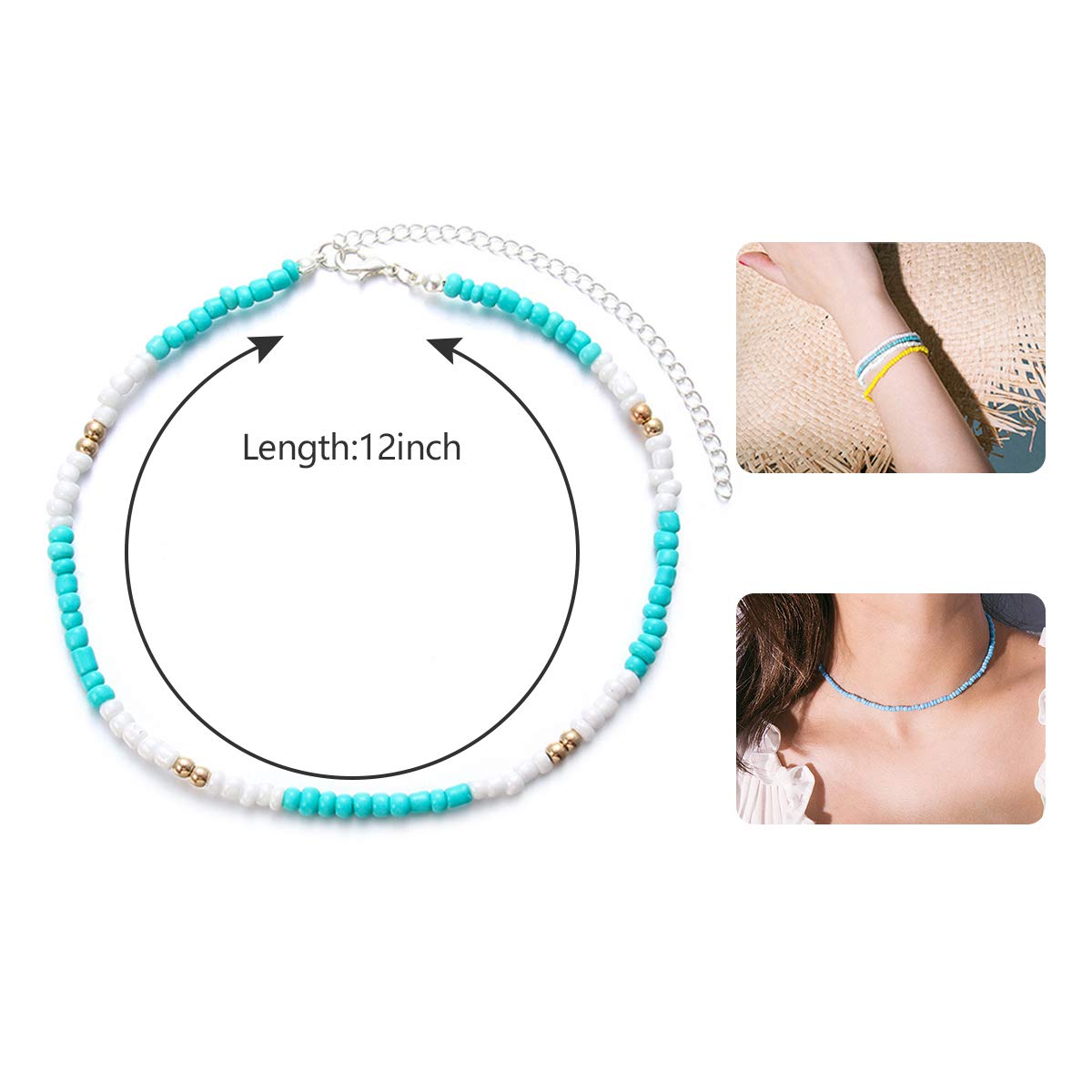 10PCS Seed Bead Choker Necklace, beaded choker Trendy Colorful Boho Chokers Necklace Chain Bohemian Rainbow Tiny Seed Rice Beaded Necklaces Jewelry for Women Girls