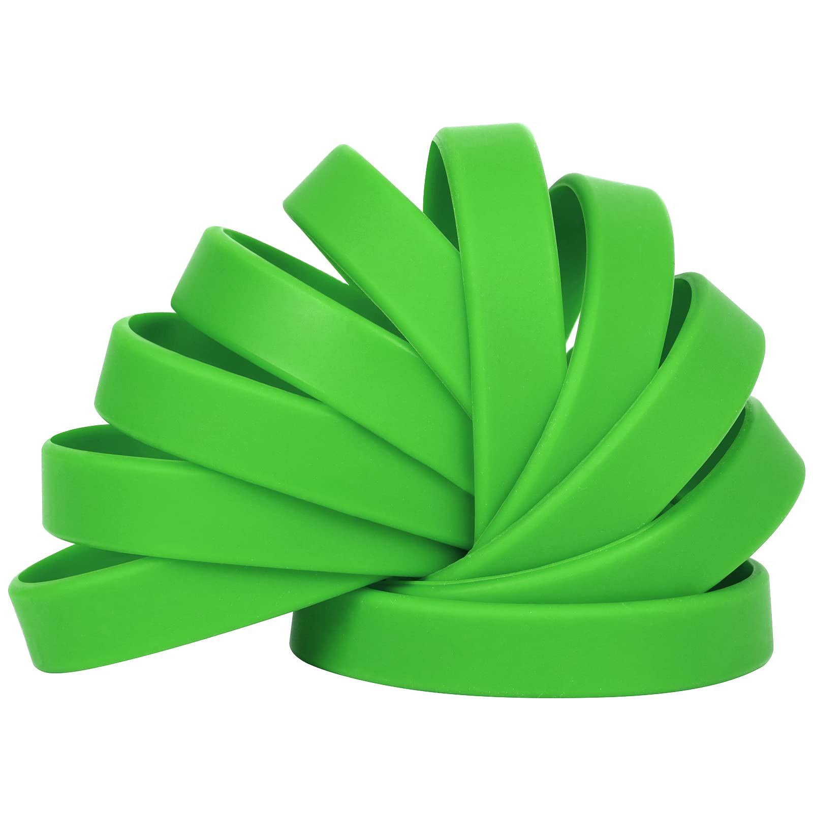 LVNRIDS 100 pcs Silicone Wristbands 7 inch Rubber Bracelets Green for Children and Teens, Sports Rubber Elastic Wristband Bracelet Bulk Gifts for Teacher Supplies Graduation Party Favors