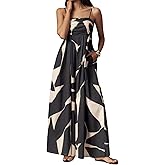 Anoumcy Spaghetti Strap Boho Wide Leg Jumpsuits for Women Summer Casual Sleeveless Long Rompers Trendy One Piece Outfits