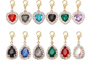 DELORIGIN 12pcs Heart Collar Pendants for Cat Dog, Teardrop Jewelry Charms Rhinestone Pet Collar Pendants Clip-on Charms for Bag Decor Keychain Pet Necklace Training Home Decoration