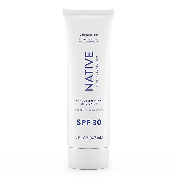 NATIVE SUNSCREEN SPF 30, ZINC OXIDE DERMATOLOGIST TESTED SUITABLE FOR SENSITIVE SKIN & HAWAII COMPLIANT, 5 OUNCES | UNSCENTED SUN PROTECTION LOTION, LIGHTWEIGHT & SMOOTH