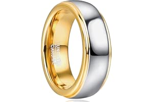 NUNCAD Wedding Band for Men Women Tungsten Carbide Ring 4mm/6mm/8mm High Polished Two-Tone Engagement Ring Step Edges Domed Comfort Fit Size 5-12