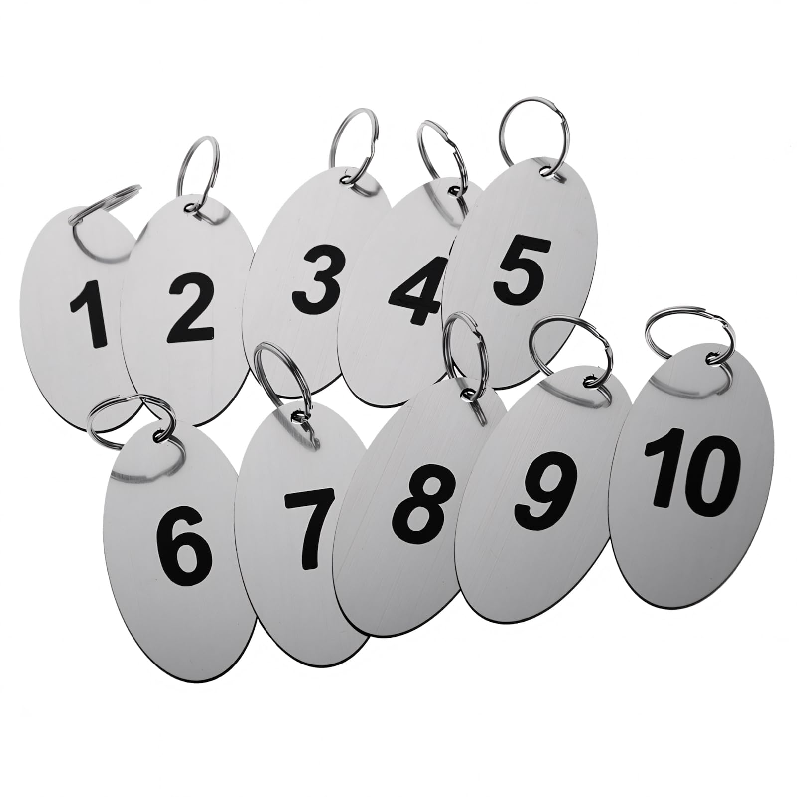 Aspire 20 PCS Key Fobs, Key Tags, Oval Black Engraved Numbers 1 to 20 for Hotel B&B Office (Silver)
