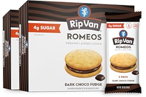 RIP VAN WAFELS Rip Van Romeos Dark Chocolate Fudge Cookies - Low Sugar Cookies - Healthy Keto Snack - Individual 2 Packs (18 Count)