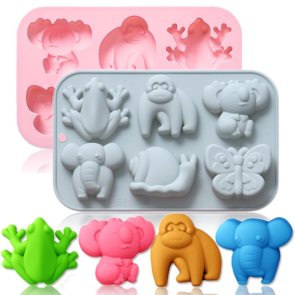 Photo 1 of 2 Pack Chocolate Molds Elephant Monkey Frog Silicone Molds for Cake Gummy Jello Ice Cube Crayon, Cake Decoration Soap Molds Silicone Baking Mold Making Kit, Lovely & Fun for Kids