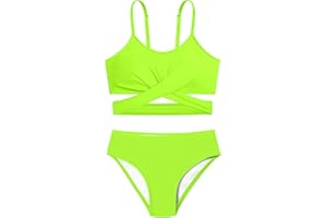 AGERWAY Girls Swimsuit Bathing Suits Criss Cross Bikini Set Two Piece Girls' Swimwear Solid Color Bathing Suit 7-16T