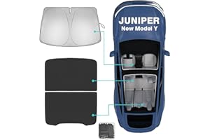BestEvMod 3PCS Windshield& Roof Sunshade Compatible with 2026 2025 Tesla New Model Y Juniper Foldable Sun Shade Accessory Heat UV Protection Visor Accessories with Storage Bag (Roof+Windshield, Black)