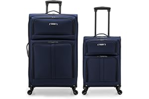 U.S. Traveler Anzio Softside Expandable Spinner Luggage, Navy, 2-Piece Set (22/30)