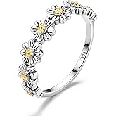 MILACOLATO Valentine's Day Gifts - 925 Sterling Silver Ring 18K Gold Plated Daisy Flower Ring Paved with Coloful Cubic Zirconia High Polished Comfort Fit Sunflower Stacking Statement Wedding Band Ring for Women Mother's Day Jewelry