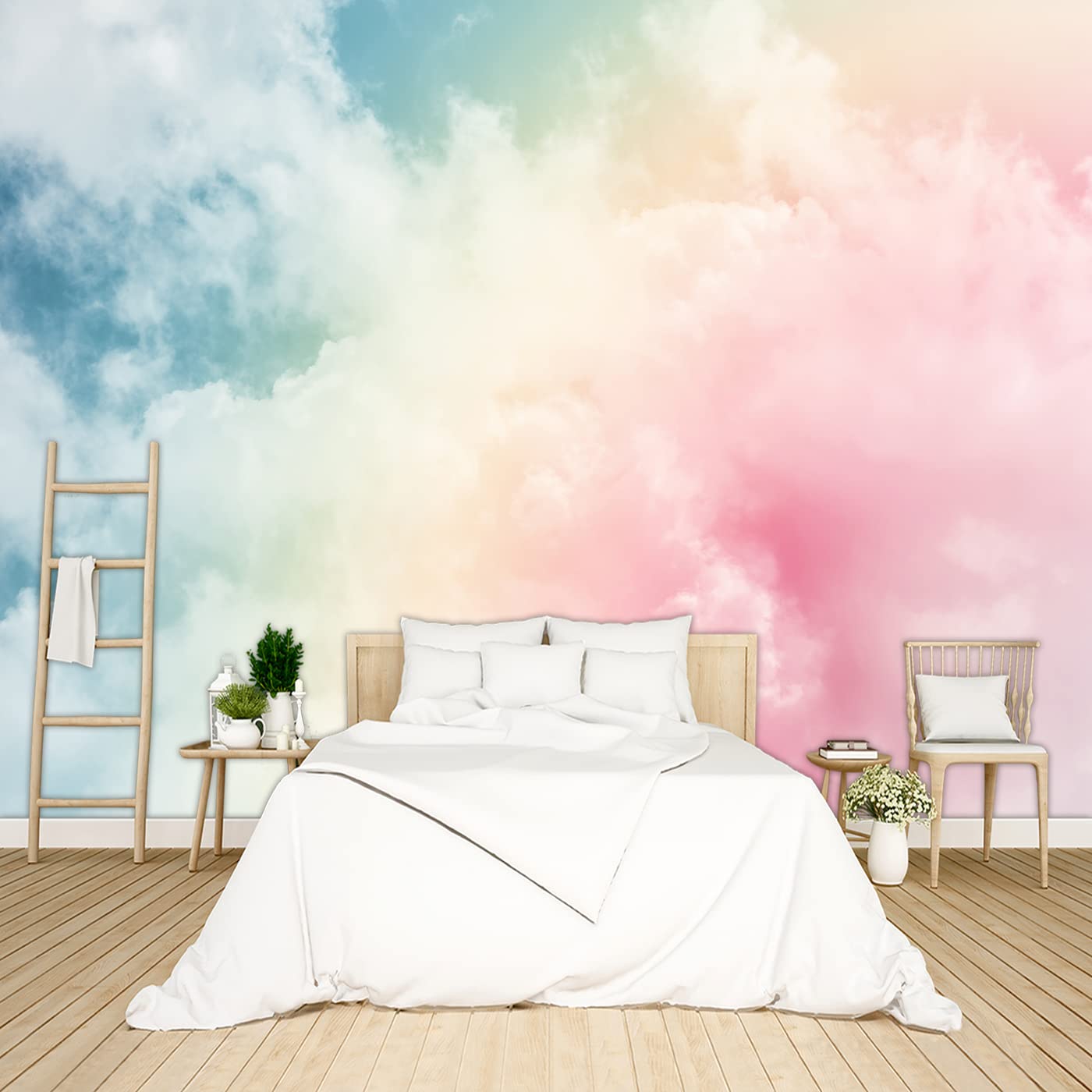 Photo 1 of BZHXBZ - Colorful Cloud Wallpaper Aesthetic Room Decor Mural Home Bedroom Living Room tv Background Large Wall Mural - 137"x96" Not Peel and Stick