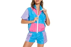 Yisfri Women's Color Block Windbreaker 2 Piece Outfits Short Sleeve Zip Front Elastic Waist Tracksuit Set