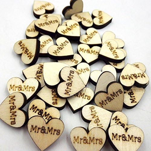 50PCS Rustic Wood Log Slices Mr &amp; Mrs Heart DIY Wedding Table Scatter Decoration Crafts
