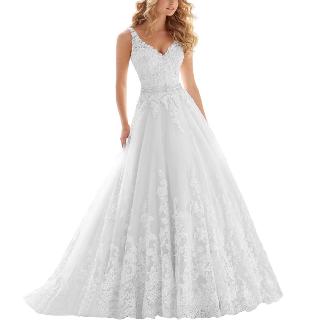 Fair-Lady-Lace-V-Neck-Wedding-Dress-Beaded-Bridal-Dresses-Appliques-Straps-Wedding-Gown