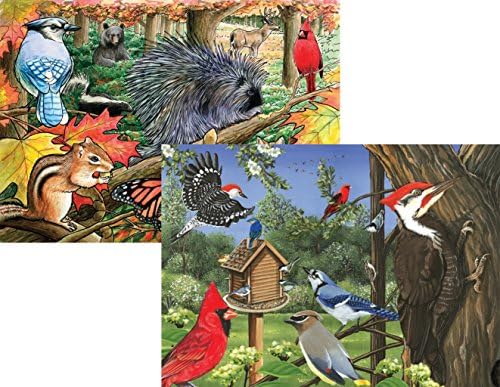 Cobble Hill 35 Piece Tray Puzzles 2-Pack - Around the Birdfeeder and Eastern Woodlands Bundle - Easy Puzzle Handling for Ages 3 and Up