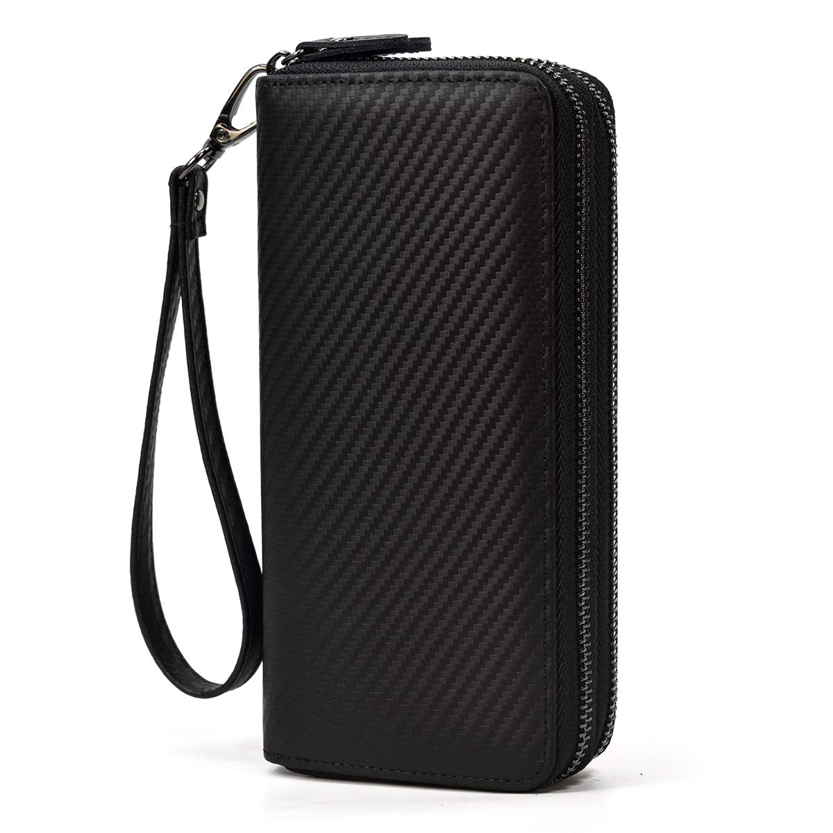 LUUFAN Men's Genuine Leather Clutch Bag Double Zipper Purse 4 Interlayer Zip-Around Wallet (Black)