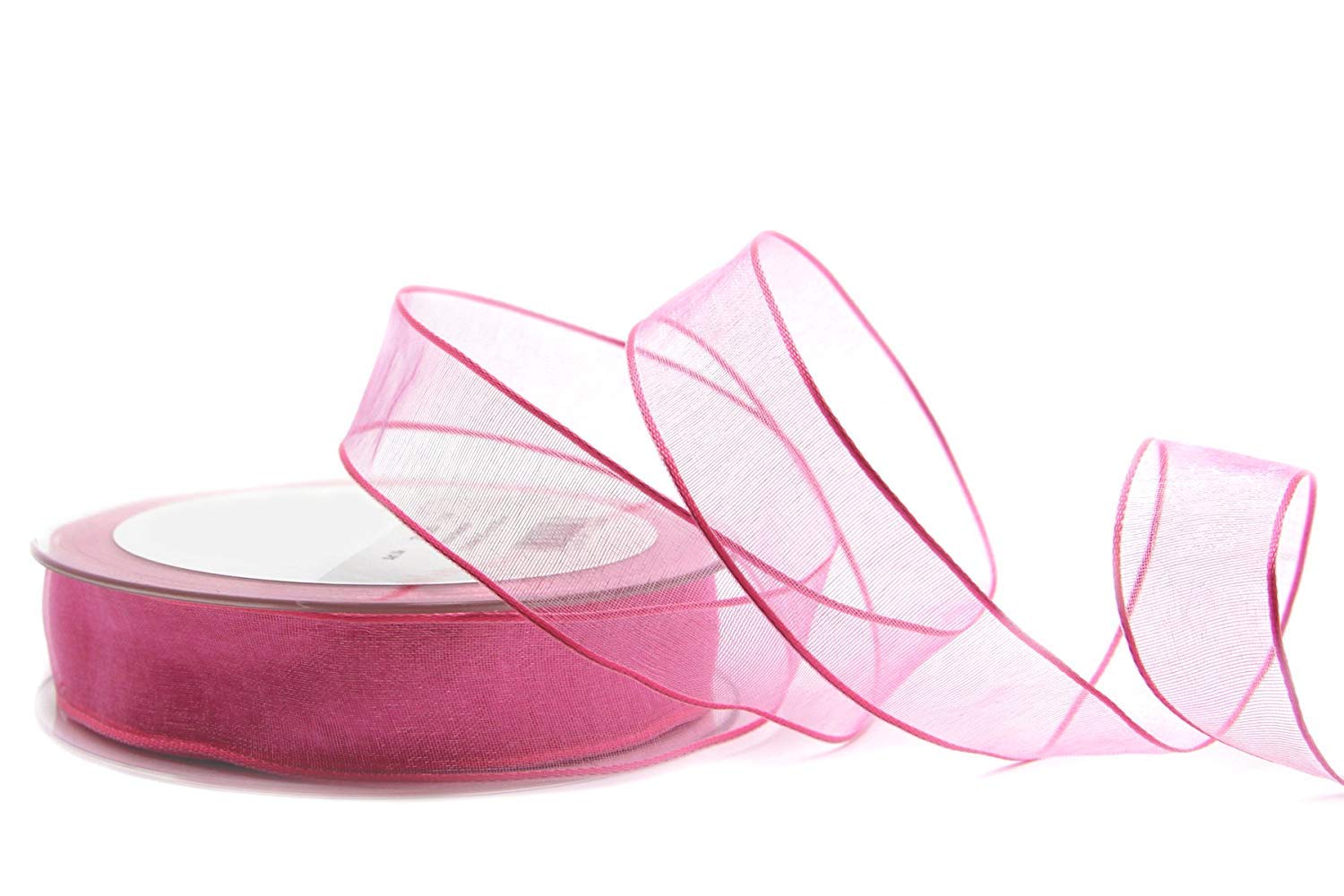 finemark 20 m x 25 mm Decorative Ribbon Chiffon Pink Gift Ribbon Transparent Organza with Stable Edges Premium Quality Wedding Birthday Chiffon Ribbon Plain
