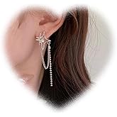 W WEILIRIAN Bohemian Crystal Star Earrings Northstar Tassel Chain Earrings Silver Star Stud Earrings Hollow Star Earrings Vintage Long Chain Drop Earrings Jewelry for Women and Girls Gifts