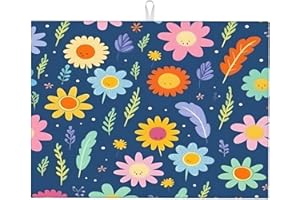 Colorful Flower Dish Drying Mat for Kitchen Counter 18x24 Inch Super Absorbent Microfiber Drying Pad Reusable Dishes Drainer 