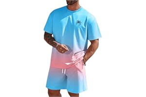 RoseSeek Men's Short Sets 2 Piece Outfits Tropical Graphic Tees and Shorts Sets Beach Vacation Outfits