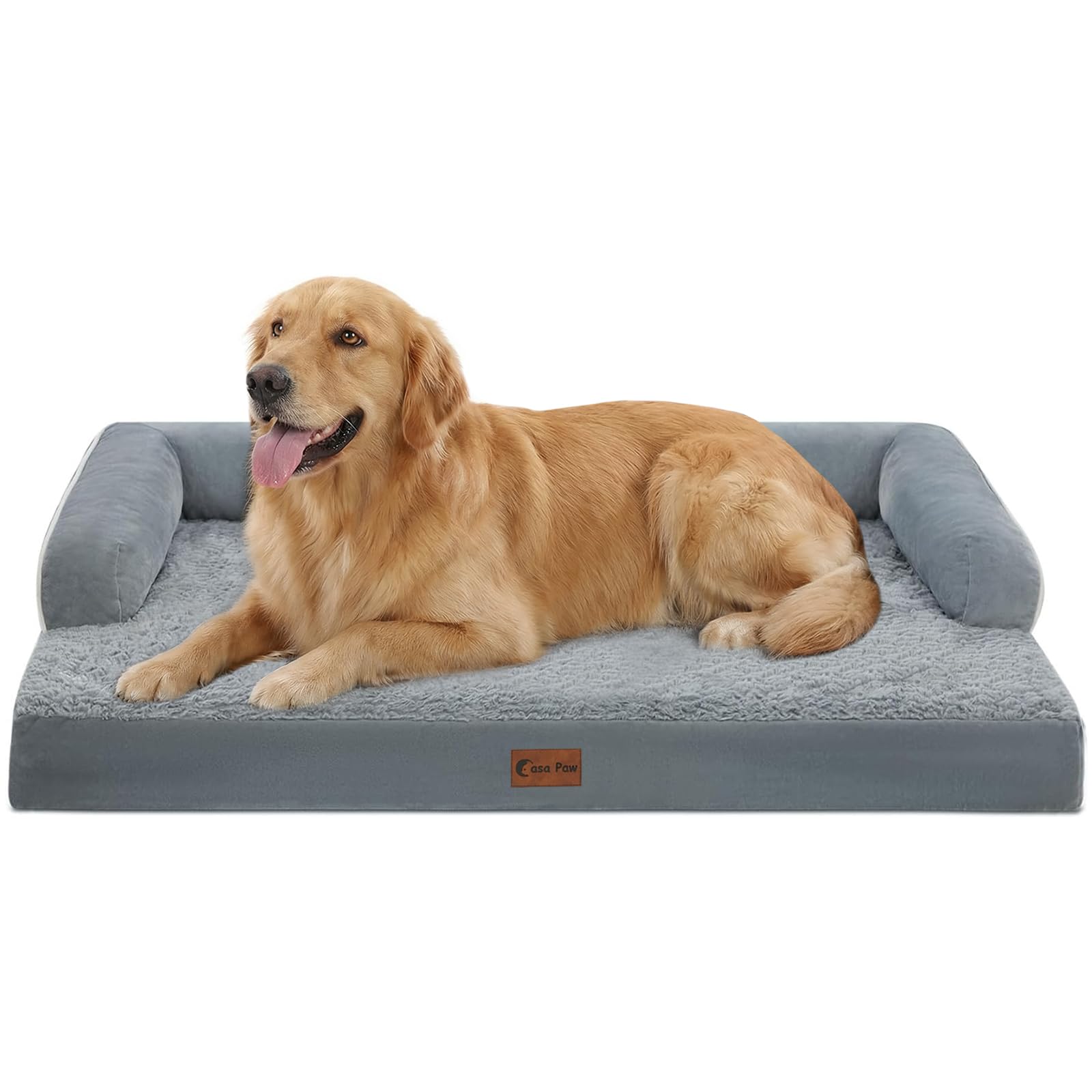 Casa Paw Orthopedic Dog Beds for Extra Large Dogs, Waterproof Egg Crate Foam XL Dog Bed with Sides 41x27Inch, Washable Big Dogs Couch Beds with Removable Cover and Nonskid Bottom, Grey Image