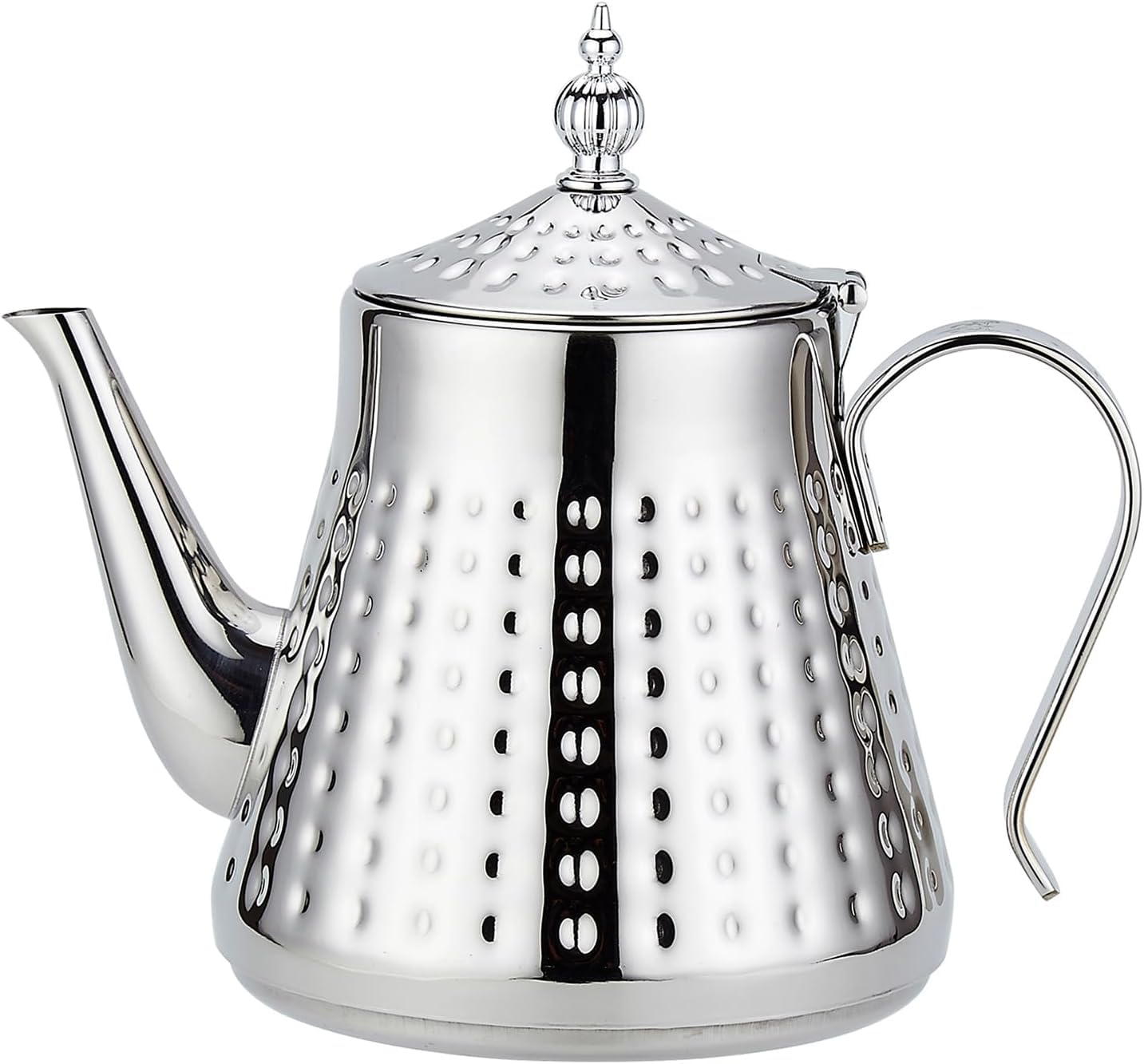 SANQIAHOME Stainless Steel Teapot 1.2L(40oz) 4-5 Cups,with Removeable Infuser,Good Pour,Hammer Patterned, Brew Loose Leaf Tea Bag,Silver