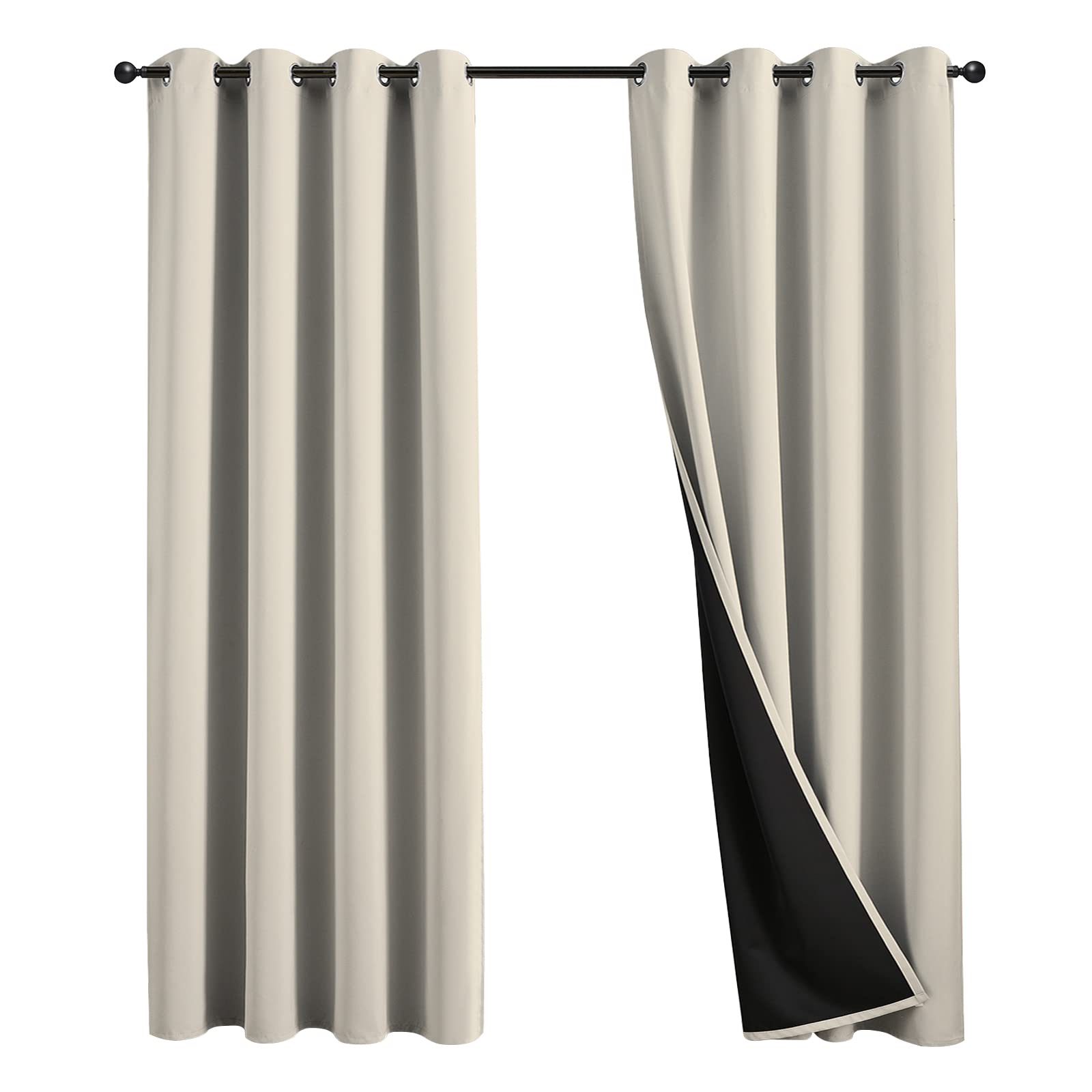 Photo 1 of JSFLY 100% Blackout Curtains 106 inch Length for Bedroom, Thick Noise Reduction Thermal Insulated Grommet Window Drapes Room Darkening Curtains for Living Room, 2 Panels (62x106 inches,Beige)