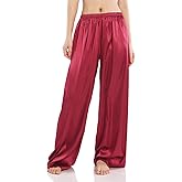 Wantschun Womens Wide Leg Pajama Pants Satin Silk Casual Loose Elastic Waist Lounge Pants Pj Bottoms