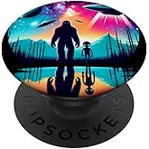 Bigfoot Alien UFO Mountain Forest Funny Cryptid Spaceship PopSockets Adhesive PopGrip
