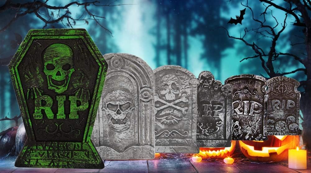 Halloween Decorations Graveyard Tombstones (6 Pack) Headstone Decorations 15" for Halloween Yard Decorations: Toys & Games