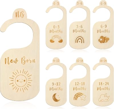 LUTER 7pcs Baby Closet Dividers, Wooden Nursery Organizer 0-24 Months