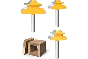 Router Bits, Allmake 3pcs Lock Miter Router Bits 1/4 Shank, 45 Degree Locking Miter Joint Router Bit Set for Woodworking Cabinetry Drawers Shadow Boxes, Work with Stock from 1/2" to 3/4" Thick
