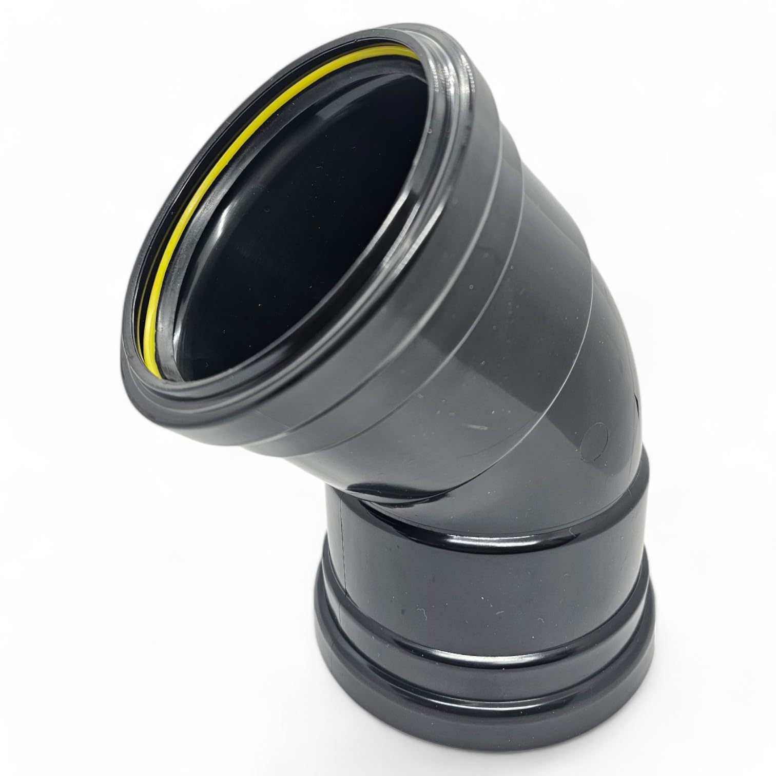 Duraplast UK™ Black 110mm (4 Inch) Soil Pushfit 45 Degree Bend Double Socket | BS Certified Durable PVC Fitting for Above & Below Ground Drainage Systems | Easy Installation and Leak-Free Performance