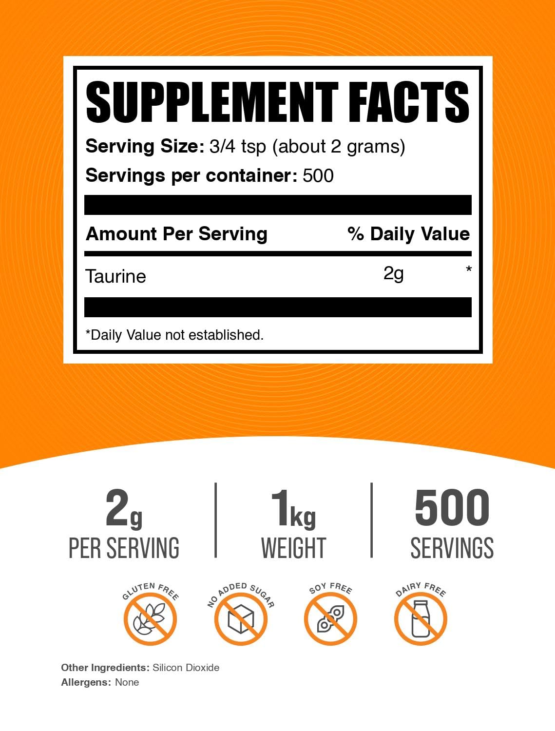 BulkSupplements.com Taurine Powder - Taurine Supplement, Amino Acid Supplement for Energy - Unflavored & Gluten Free, 2g per Serving, 1kg (2.2 lbs) (Pack of 1)