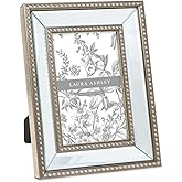 Laura Ashley 4x6 Champagne Mirror Bead Picture Frame, Classic Mirrored Frame with Beaded Border, Wall-Mountable, Made for Tabletop Display, Photo Gallery and Wall Art, (4x6, Champagne)