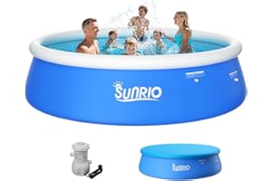 Sunrio 2025 Upgrade 12'*33" Round Inflatable Top Ring Above Ground Swimming Pool Fast Easy to Set Up Blow Up Pool Set with 530GPH Filter Pump Cover for Summer Outdoor Garden Backyard Kids Adults