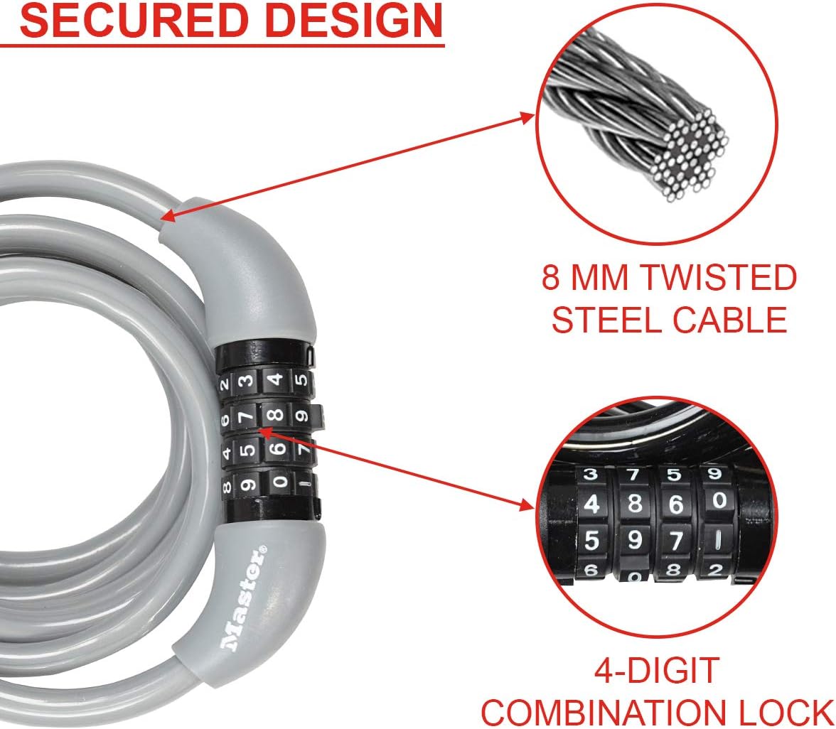 Master Lock Bike Cable Lock, Combination, 1.8 m Coiling Cable, Outdoor, Random Color 8221EURDPROCOL - Image 5