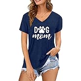 COMIZI Dog Mom Shirts for Women Dog Paw Printed Mom T-Shirt V Neck Paw Lovers Tee Tops