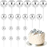ASTARON 20 Pcs Silver Disco Ball Cake Toppers Sticks Party Decor