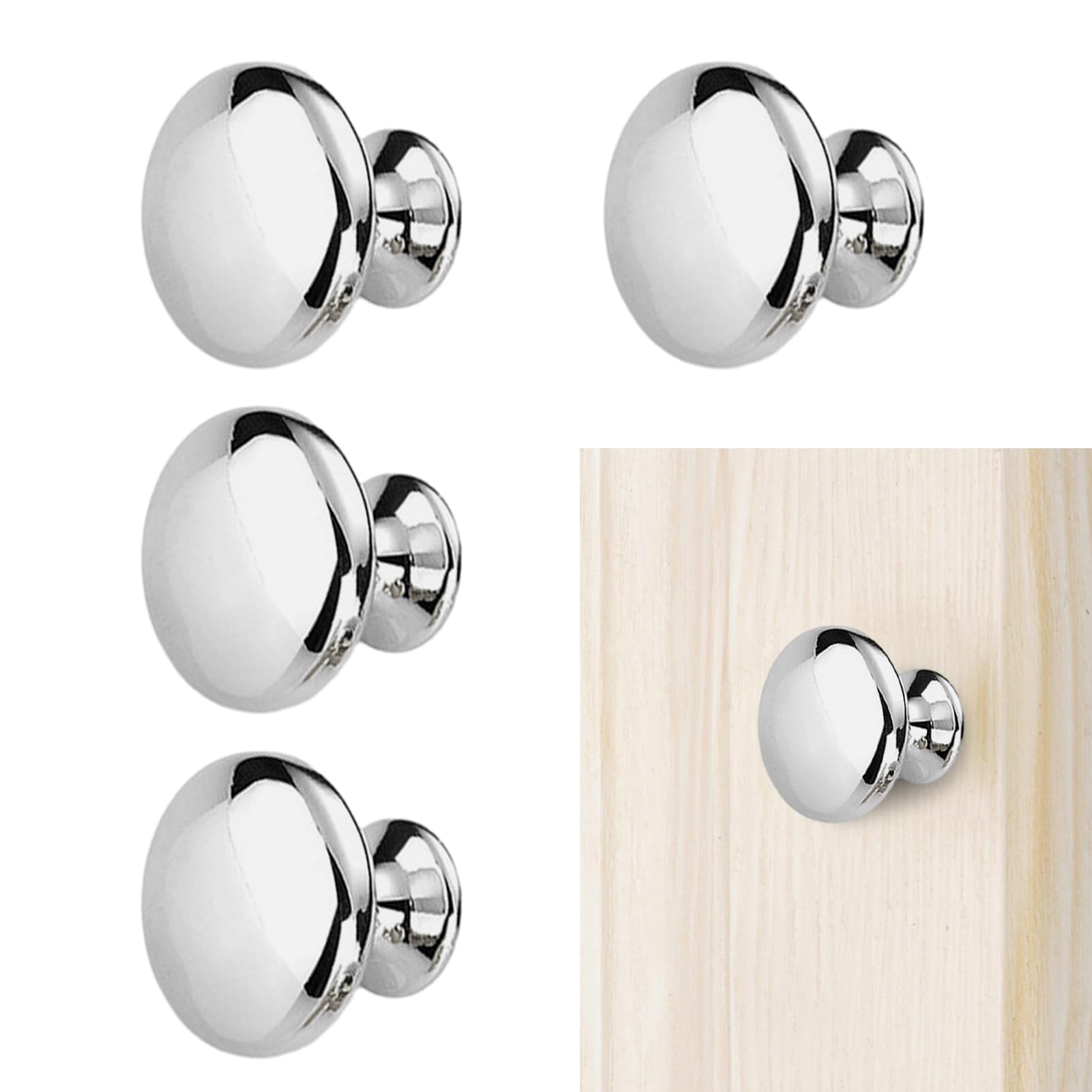 Faderr 4PCS Cabinet Knobs, Silver Round Drawer Wardrobe Handles Cabinet Knobs Metal Mushroom Wardrobe Pull for Cabinet Drawer Cupboard Wardrobe Furniture(25mm)