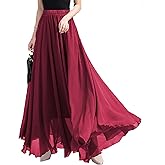 FM2018XSL Women’s Elastic Waist Chiffon Maxi Skirt Flowy Full Length Beach Skirt