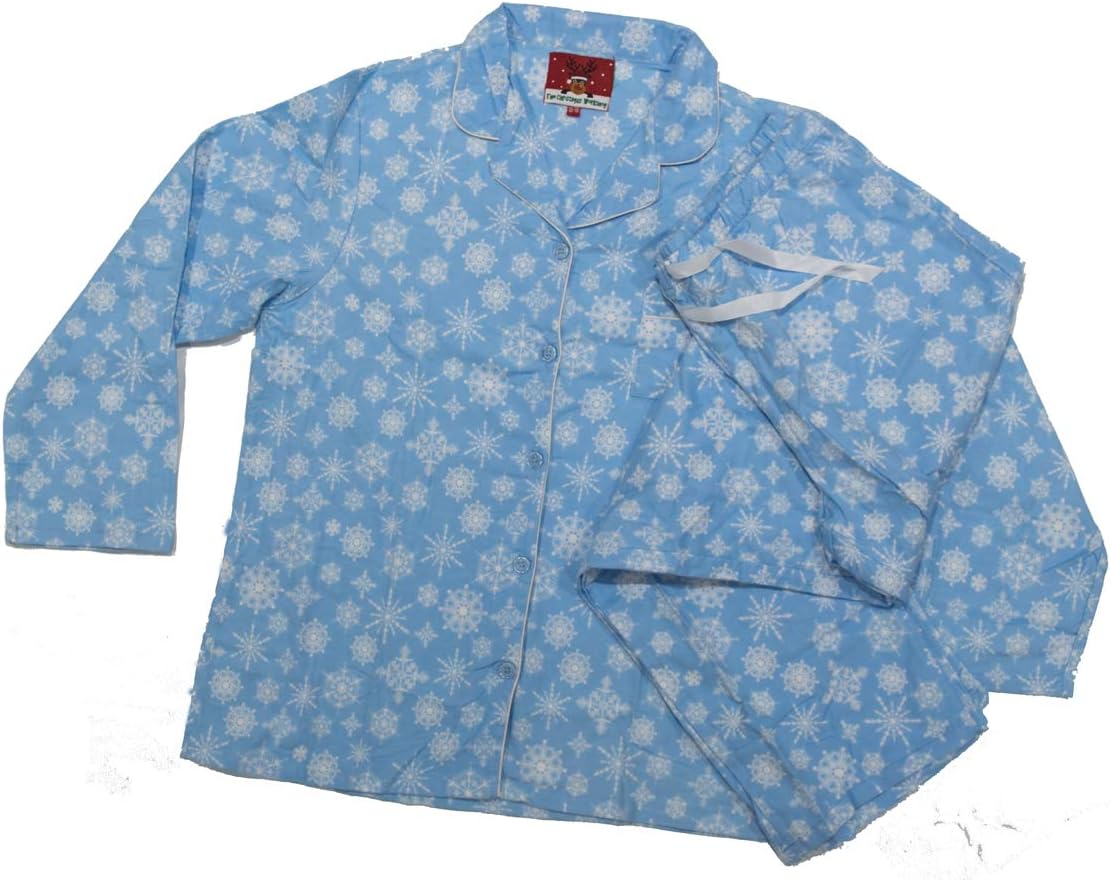 Womens Christmas Mummy Blue Snowflake Print Pyjamas Set Ladies Long Sleeved Top & Bottoms Novelty Xmas PJS Nightwear