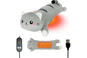 Electric Heating Pad for Period Cramps & Back Pain Relief, Portable USB Plush Cat Warmer with 5 Heat Levels and Auto Timer, 1