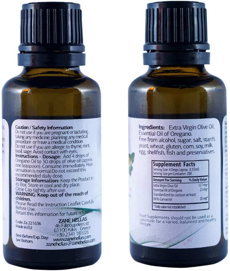 Zane Hellas 70% Oregano Oil. Pure Greek Essential Oil of Oregano .86% Min Carvacrol. 112mg Carvacrol Per Serving. Probably The Best Oregano Oil in The World. 1 fl. oz.- 30ml - Image 3