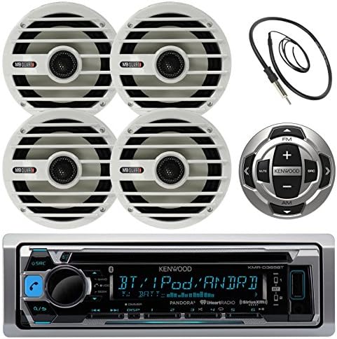 New Kenwood In Dash Marine Boat Yacht Bluetooth CD USB AUX iPod iPhone AM/FM Radio Stereo Player &amp; Kenwood KCA-RC35MR Wired Remote Control for Kenwod Marine Stereo With 4 X 6.5" Inch MB Quart Marine Audio Stereo Speakers System And Enrock Marine 45" Antenna - Marine Audio Package (CD Player)