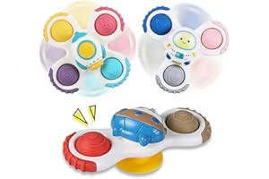 HLXY Suction Cup Spinner Toys for Baby 1 2 Year Old Boys and Girls Bath Toys Pop Sensory Fidget Spinners Toy for Toddlers 1-3 Birthday Gifts Infant Travel Toys 3 PCS