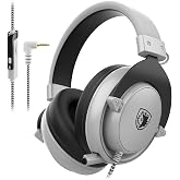 SADES MPOWER Stereo Gaming Headset for PS4, PC, Mobile, Noise Cancelling Over Ear Headphones with Retractable and Flexible Mic &amp; Soft Memory Earmuffs for Laptop -Angel Edition (Grey)