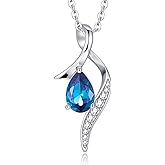 LOCIBLO Birthstone Necklaces for Women Teardrop Necklace 925 Sterling Silver Twist Heart Pendant Birthday Jewelry Gifts for Her, 18"+2"