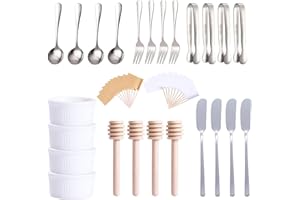 GUZE-US Charcuterie Accessories(25 Pcs), Cheese Butter Spreader Knives Set for Charcuterie Board, Charcuterie Bowls Mini, Honey Dippermini Serving Spoons, Forks, Charcuterie Flags