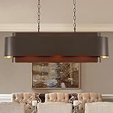 DUNFIZZ 40" Modern Farmhouse Linear Chandelier, Dining Room Light Fixture Over Table Kitchen Island Lighting Metal Rustic Ind