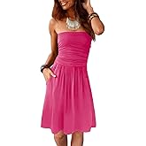 Alaster Queen Women's Bandeau Strapless Summer Dress Cover Up Backless Sunny Beach Sundress with Pockets